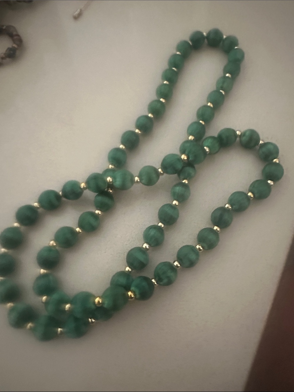 Silk Emerald Green Beaded Necklace with Gold Accent Beads